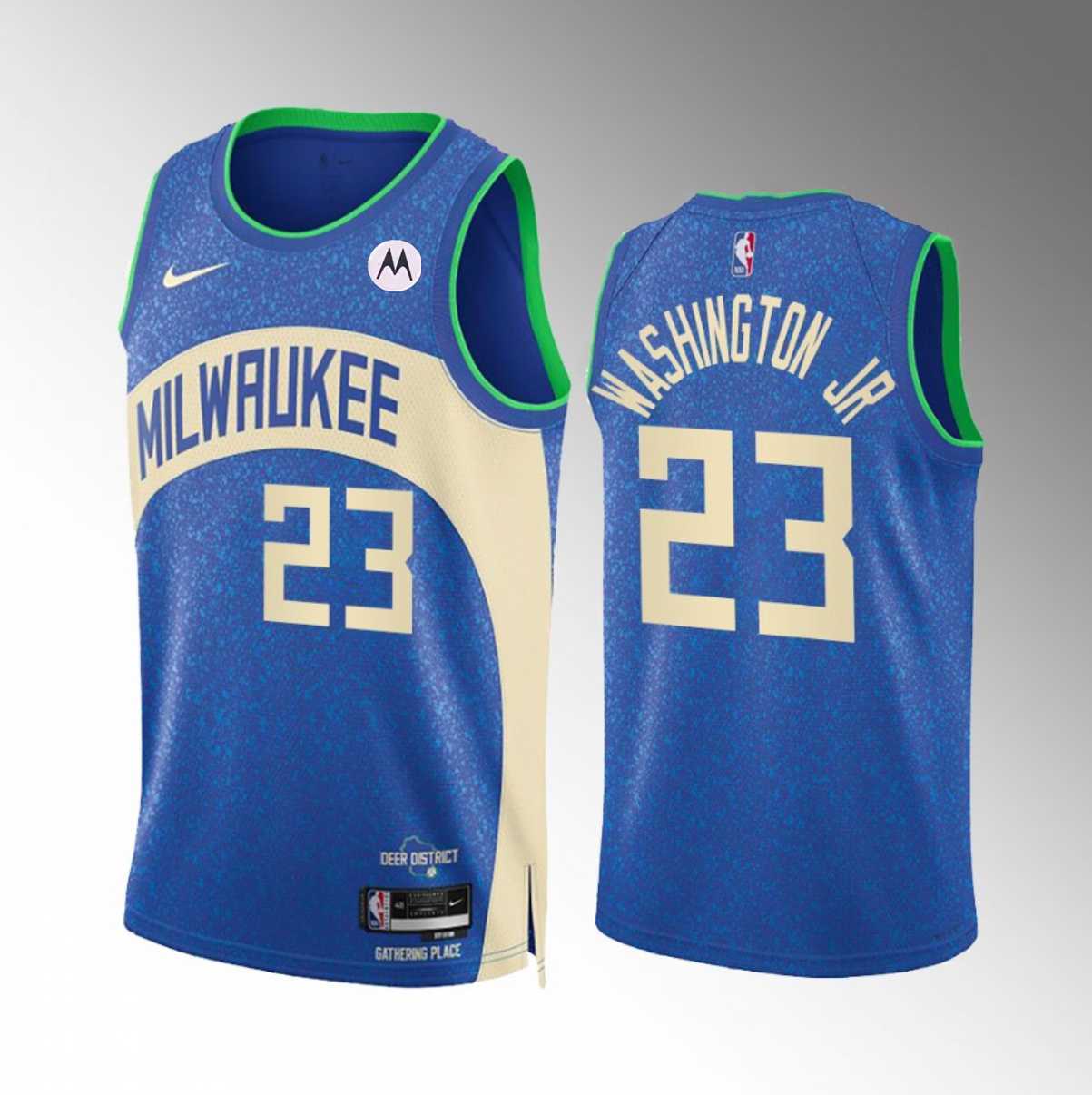 Men%27s Milwaukee Bucks #23 TyTy Washington Jr. Blue 2023-24 City Edition Stitched Basketball Jersey Dzhi->milwaukee bucks->NBA Jersey